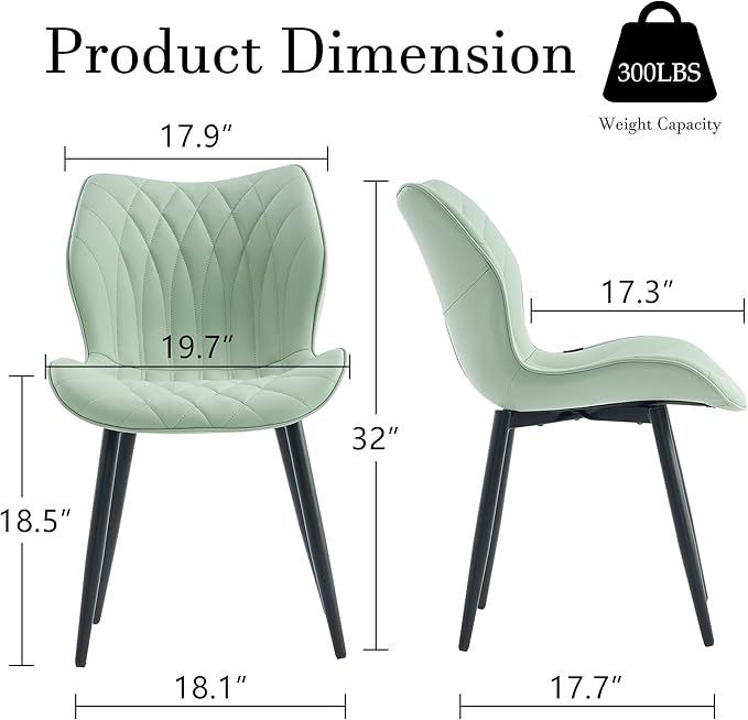 YOUNIKE Dining Chairs Set of 2, Upholstered Faux Leather Dining Room Chairs with Wing Back and Metal Legs, Mint Green