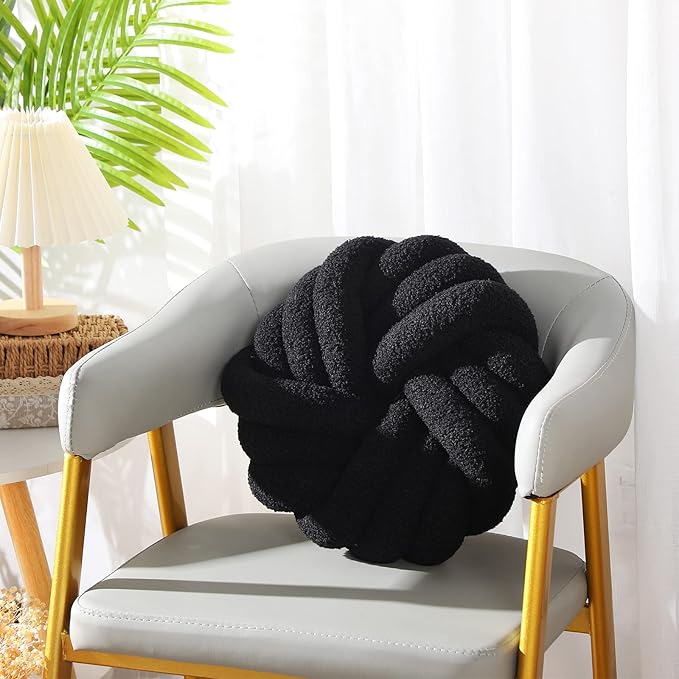 Marsui 2 Pieces Knot Ball Pillows 14 x 14 Inch Decorative Pillow for Couch Bedroom Plush Throw Knot Pillow Soft Handmade Chair Cushion for Living Room Car Decorations (Black)