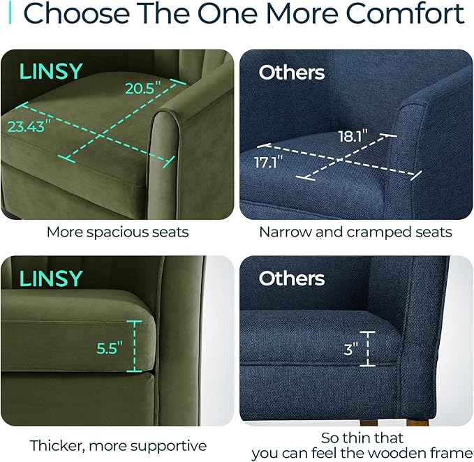 LINSY Accent Chair with Ottoman, Modern Armchair Comfy Barrel Reading Chair with Footrest for Living Room Bedroom Reading Room, Velvet, Olive Green