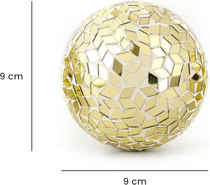 Alpha Living Home 3.5" Glass Mosaic Elegant Antique Gold Metal Sphere Set of 3 - Chic Centerpieces, Farmhouse & Art Deco Home Accents, Vintage Modern Table Decor, Indoor/Outdoor Ornament (Gold)