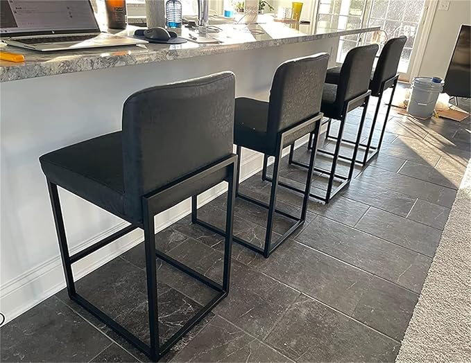 Sophia & William Black Bar Stools Set of 4, Modern PU Leather Counter Height Barstools with Back, 24" Kitchen Island Chairs