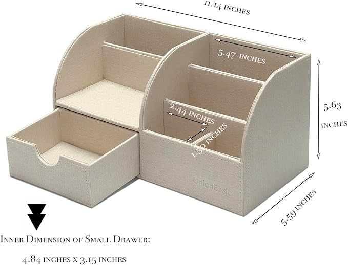 UnionBasic Desk Organizer, Multi-functional Leather Desktop Office Organizer, Pen Holder - Business Card/Pen/Pencil/Mobile Phone/Stationery Holder Storage Box, Beige