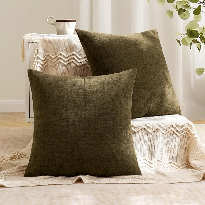 MIULEE Coffee Couch Pillow Covers 20x20 Inch, Set of 2 Soft Chenille Decorative Square Throw Pillow Covers Farmhouse for Sofa Living Room Bed