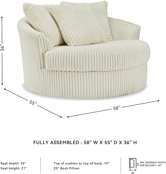 Signature Design by Ashley Lindyn Transitional Oval Tufted Upholstered Oversized Swivel Accent Chair, White