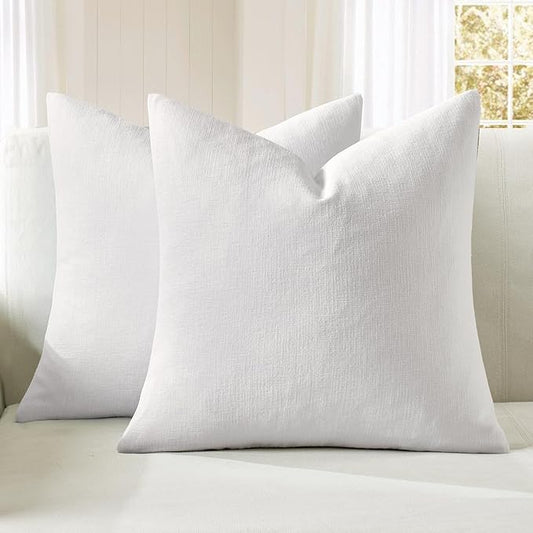 MIULEE White Couch Pillow Covers 18x18 Inch, Set of 2 Soft Chenille Decorative Square Throw Pillow Covers Farmhouse for Sofa Living Room Bed