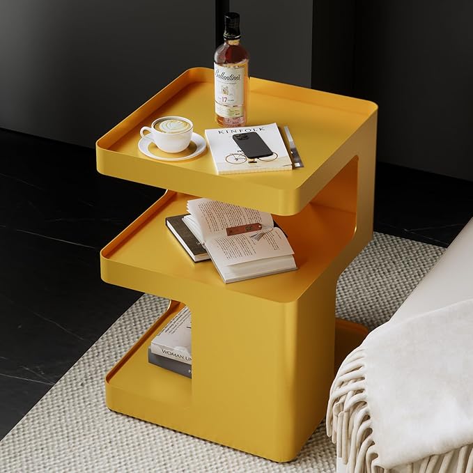 Modern Side Table,Small end Tables for Small Spaces,Gold nightstand,Metal Bedside Tables,Accent Side Table with Storage for Bedroom,Living Room.No Assembly Required