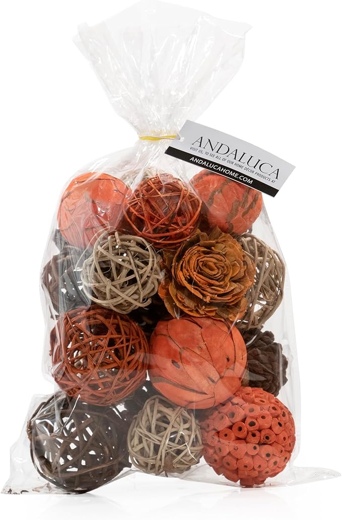 Natural Tones Vase & Bowl Fillers Decorative Balls | Home Decor (Autumn Orange)