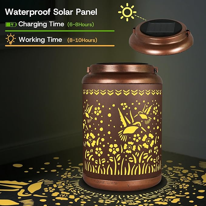 Solar Lanterns 0utdoor Waterproof, Outdoor Waterproof Hummingbird Garden Decorative Lights, Courtyard and Backyard Lights, Porch Metal Solar Decorations