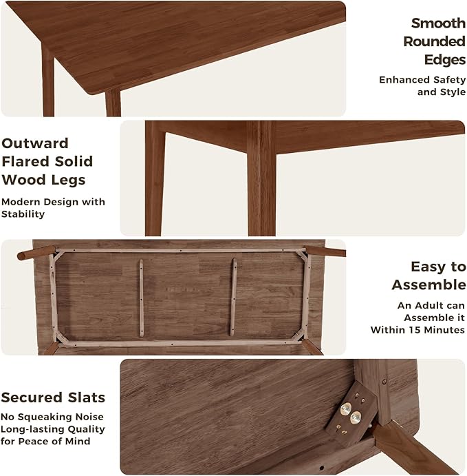 DELAVIN 70.8" Large Solid Wood Dining Table for 6-8 People, Mid Century Modern Rectangular Oak Kitchen Table, Farmhouse Dining Room Table, Easy Assembly, Walnut