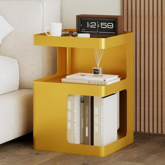 Modern Side Table,Small end Tables for Small Spaces,Gold nightstand,Metal Bedside Tables,Accent Side Table with Storage for Bedroom,Living Room.No Assembly Required