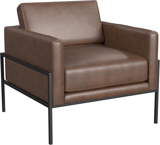 HomePop Modern Metal Frame Accent Chair Home Décor|Accent Chairs for Living Room & Bedroom - Brown Faux Leather
