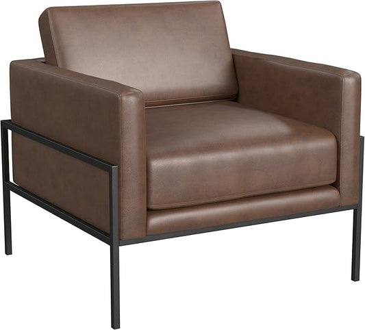 HomePop Modern Metal Frame Accent Chair Home Décor|Accent Chairs for Living Room & Bedroom - Brown Faux Leather