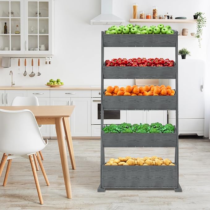 DoCred Vertical Wooden Raised Garden Bed, 5 Tier Garden Planters Freestanding Wood Plant Stand Flower Rack Wooden Planter Box for Plants Herbs Flowers Vegetables Outdoor Indoor Gardening