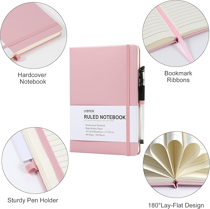 20 Pack Journals for Writing College Ruled Notebooks Journal in Bulk, Hardcover Notebooks (200Pages) for Note Talking, Lined Bullet Journals for Home School Office, 5.7"x8.4", Pink