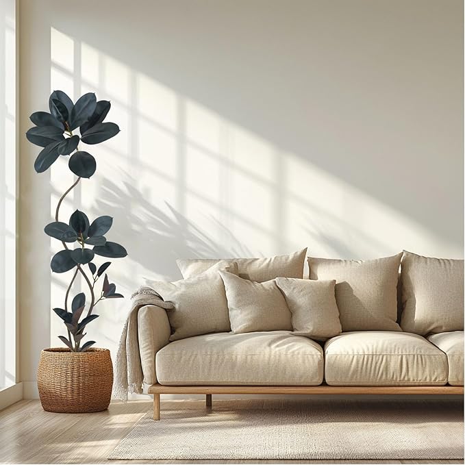 5.3ft Tall Artificial Rubber Tree Faux Plants Indoor Faux Floor Artificial Trees Indoor(Black,5.3ft)