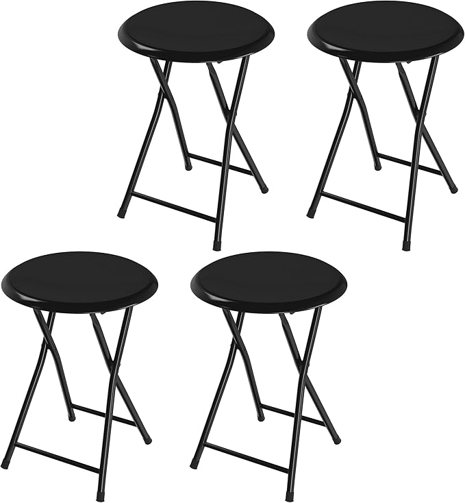 Folding Bar Stools - Set of 4 Heavy-Duty 18-Inch Stool - 225lb Capacity and Padded Seats for Dorm, Recreation or Game Room by Lavish Home (Black)