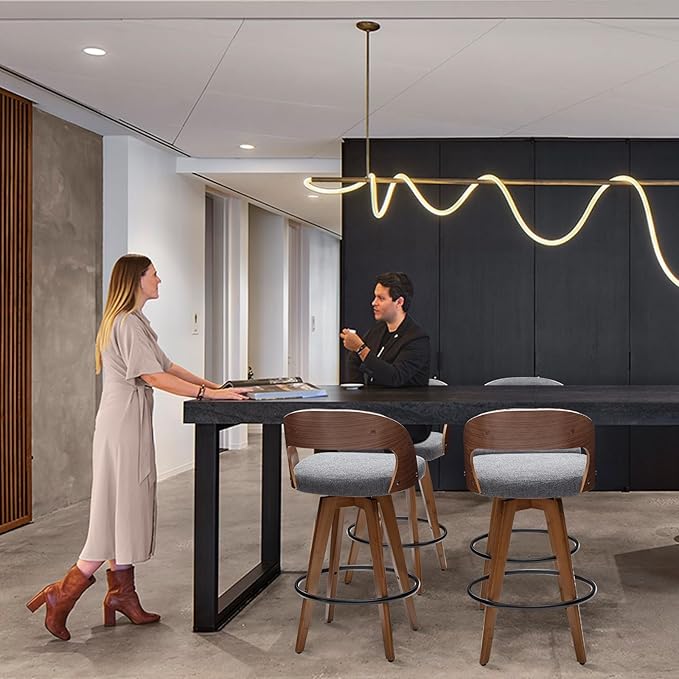 Barstools Set of 2,Bar Height Bar Stools for Kitchen Island,30.3 Inch Modern Upholstered Bar Chair, Swivel Bar Stools with Back and Wood Legs (Darkgray-Fabric)