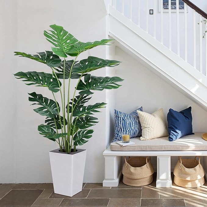 Artificial Monstera Plant 5ft, Realistic Fake Plants with Silk Leaves & Texture Trunk, Artificial Plants for Home Office Decor Indoor Outdoor Housewarming Gift