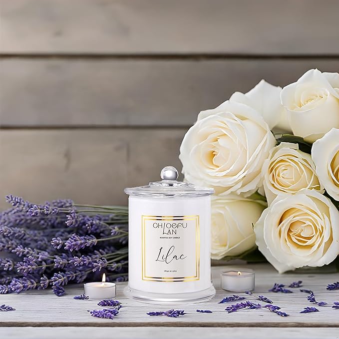 Chloefu LAN Lilac Candle, Scented Candles for Home, Wedding Gift for Women, Natural Soy Wax for Clean Burning, Luxury Glass Jar, Bridal Shower Gifts, Non-Toxic, 70 Hour Burn, 10 oz