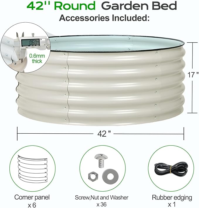 Aoodor 17" Tall 42" Metal Raised Garden Bed, Outdoor Planter Box and Raised Garden Kit for Vegetables, Flowers, Tomatoes Carrots and Herbs, Beige