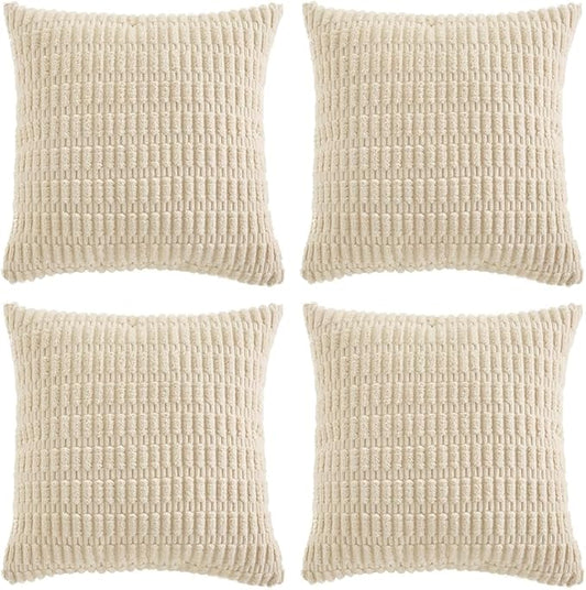 Fancy Homi 4 Packs Boho Cream Decorative Throw Pillow Covers 26x26 Inch for Living Room Couch Bed Sofa, Rustic Modern Farmhouse Home Decor, Soft Plush Corduroy Beige Cute Square Cushion Case 66x66 cm