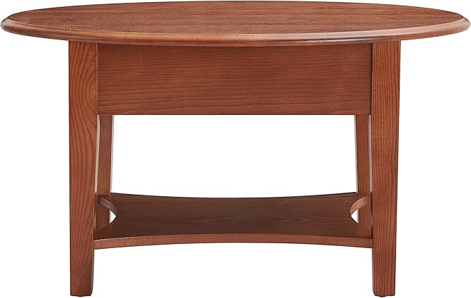 Haven Ridge One Drawer Solid Wood Oval Coffee Table with Shelf, Medium Oak Brown – Leick Home, 9044-MED