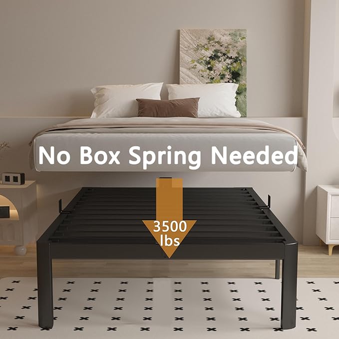 14 Inch Twin Bed Frames with Metal Gaskets, Black Bed Frame Twin Size No Box Spring Needed, Heavy Duty Steel Platform Supprt, Rounded Corner Legs, Reserved Holes, Noise Free, Easy Assembly