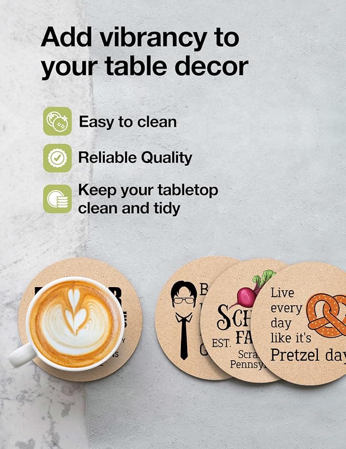 Funny The Office Coasters for Drinks - The Office Merchandise Coasters Set of 6 with Holder, The Office TV Show Gifts for Coffee Table, The Office Gifts for Man Women Fans