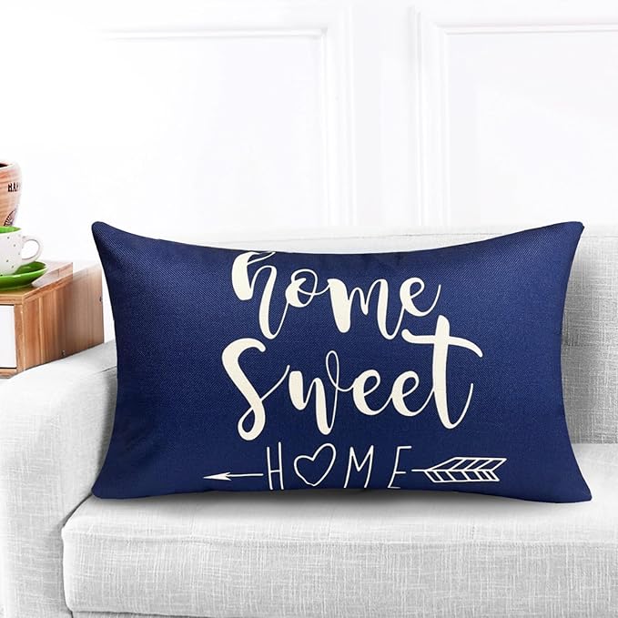 Decorative Throw Pillow Covers Set of 4 Blue Pillow Covers 12x20 inch Throw Pillow Cases Linen Square Pillow Case,Farmhouse Outdoor Modern Geometric Pillow Covers for Couch Sofa Living Room