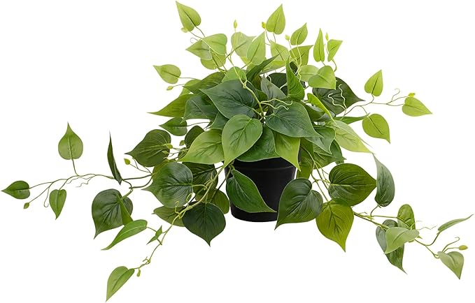 LOYWREE Faux Pothos Indoor Green Realistic Artificial Potted Plants Fake Plant Greenery for Home Office Garden Decoration - Black Pot