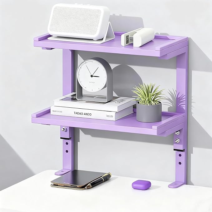 2-Tier Desk Shelf, Expandable Under Desk Storage, Clamp on Desk Shelf, Desktop Accessories for Offices, Study Rooms, and Game Rooms (Purple)