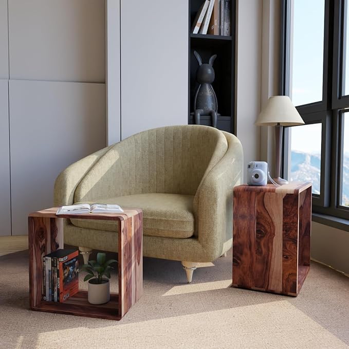 Relso Cascade Nesting Tables for Living Room with Premium Sheesham Wood Construction | Nesting End Tables with Smooth Curved Edges for Safety and Sophistication | Solid Wood Nesting Tables Set of 2