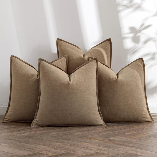 MIULEE Khaki Linen Pillow Covers Pack of 4 Decorative Natural Solid Throw Pillow Covers Soft Accent Boho Farmhouse Couch Pillowcases Modern Home Decors for Living Room Bed Sofa 18x18 Inch