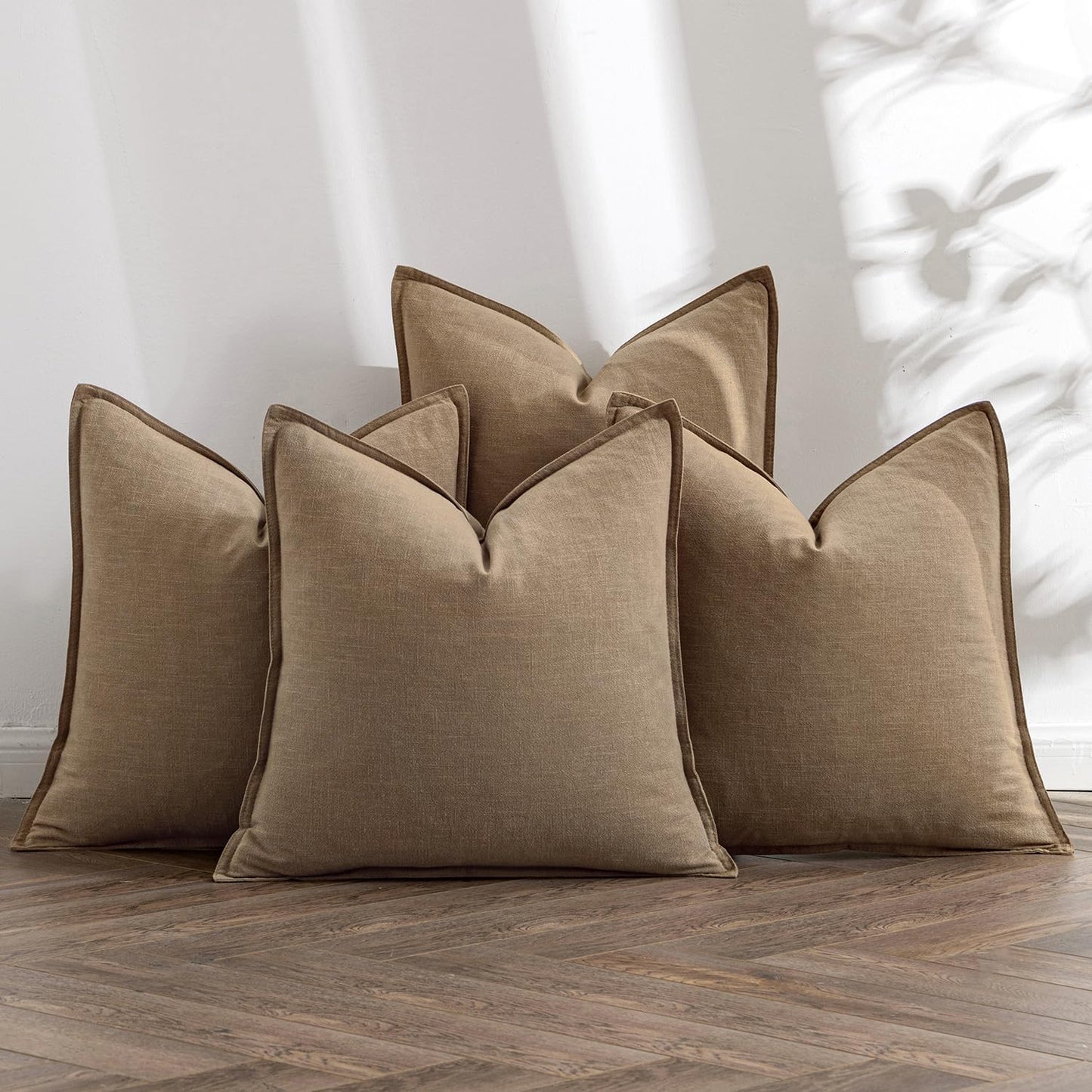 MIULEE Khaki Linen Pillow Covers Pack of 4 Decorative Natural Solid Throw Pillow Covers Soft Accent Boho Farmhouse Couch Pillowcases Modern Home Decors for Living Room Bed Sofa 24x24 Inch