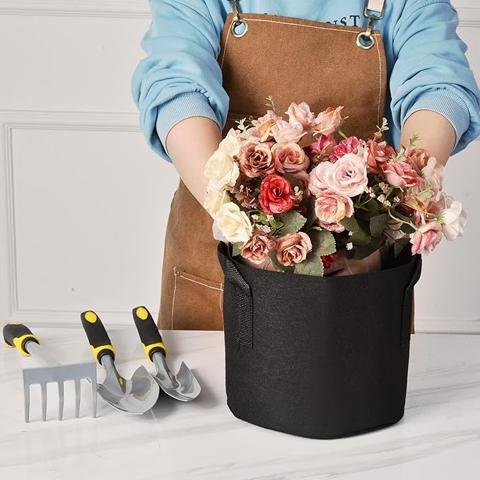 12-Pack 15 Gallon Thickened Non-Woven Grow Bags, Aeration Fabric Pots with Handles（Black）