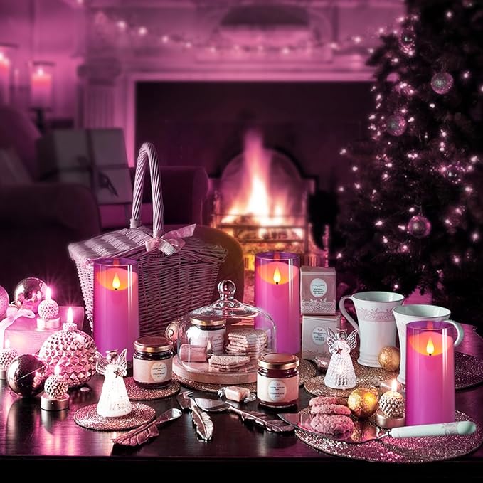 NURADA 3"x6"Flickering Flameless Candles: 3D Wick Unbreakable Acrylic Battery Operated LED Pillar Candles - Battery Candles with Remote and Timer for Table Wedding Centerpieces Party Decor Purple