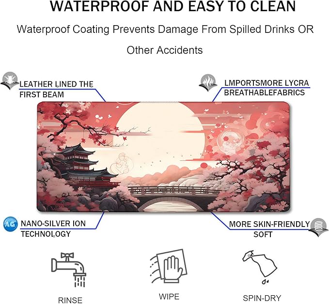 Japanese Large Gaming Mouse Pad with Stitched Edges, 31.5" x 15.7" Large Extended Computer Pad, Mouse Pad Protector with Non-Slip Waterproof Rubber Base for Laptop Office Accessories, Sunset