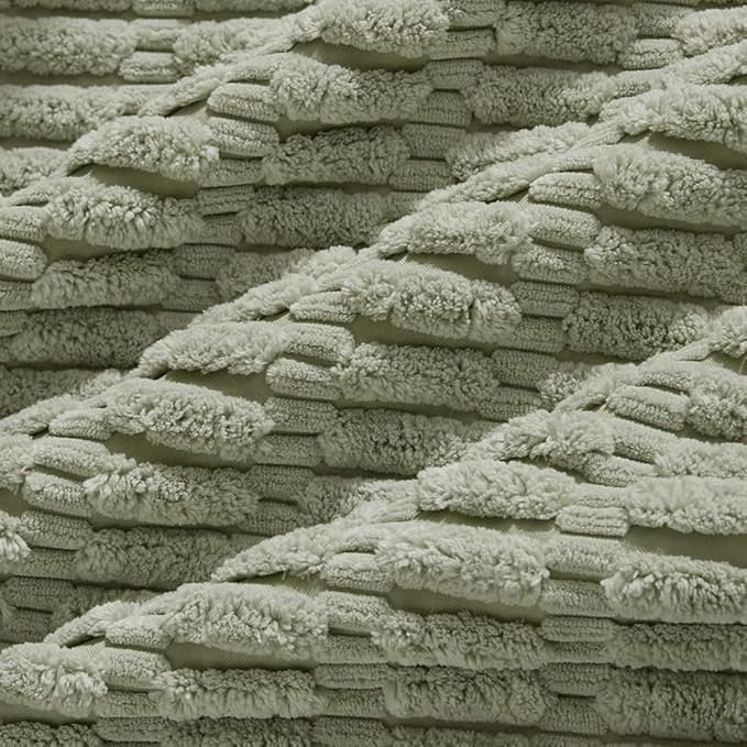 Fancy Homi 4 Packs Sage Green Decorative Throw Pillow Covers 12x24 Inch for Living Room Couch Bed Sofa, Rustic Farmhouse Boho Home Decor Soft Plush Striped Corduroy Square Cushion Case 30x60 cm