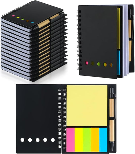 Qilery 10 Pack Lined Spiral Notebook Small Notepad and Pen Set Steno Pads Lined Notepad Black Pocket Notebook for Business Office School Supplies