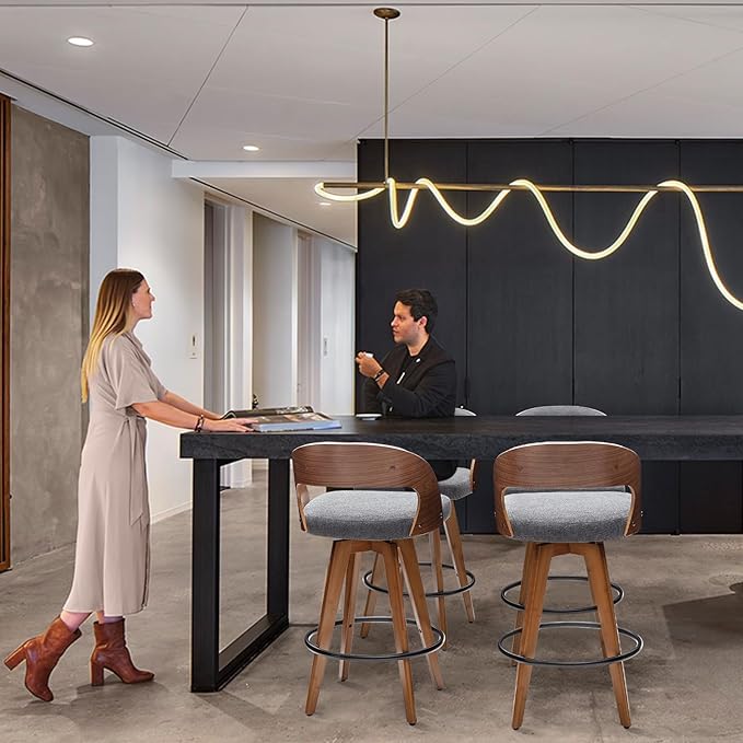 Barstools Set of 2,Counter Height Bar Stools for Kitchen Island,26.8 Inch Modern Upholstered Bar Chair, Swivel Counter Stools with Wood Back and Bamboo Legs (Darkgray-Fabric)