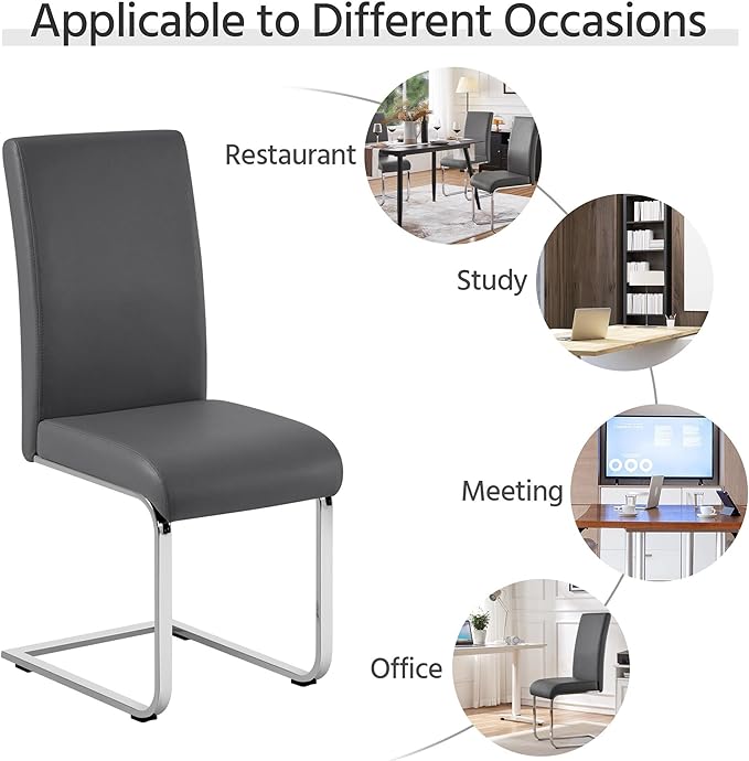 Yaheetech Dining Chairs Set of 4 Modern Faux Leather Upholstered Dining Room Chairs with High Back and Metal Chrome Legs for Kitchen/Living Room/Restaurant, Dark Gray