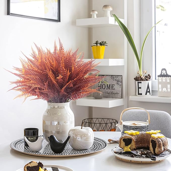 Artificial Plants, 12 Bundles Fake Boston Fern Greenery Outdoor UV Resistant Plastic Flowers (Fall Boston)