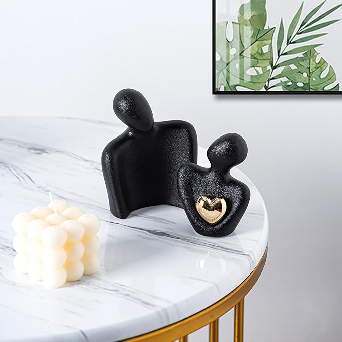 Ceramic Couple Statue - Modern Shelf Decor Knick Knacks for Shelves, Valentine's Day Wedding Gifts, Home Decor for Living Room, Bedroom, Bookshelf & TV Stand - Small Figurines(Black)