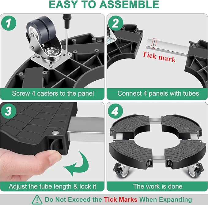 sanyi Plant Caddy with Wheels, 2 Pack 8-21" Adjustable Rolling Plant Stands with Wheels Heavy Duty Large Plant Potted Trolley Dolly Cart Garden Tower Pot Greenstalk Vertical Planter Umbrella Base