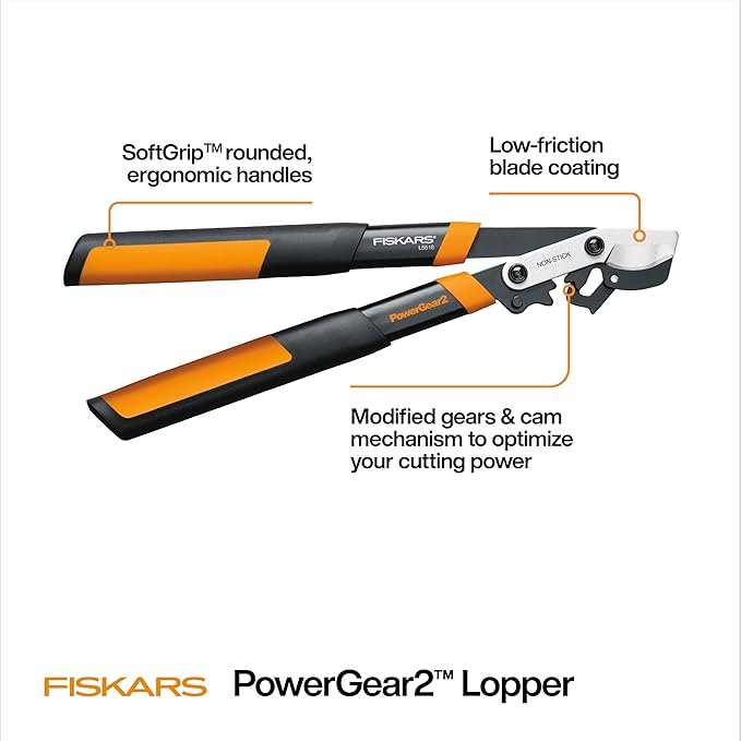 Fiskars 18-Inch Loppers for Tree Trimming, Heavy Duty, Sharp Bypass Steel Blade Tree Branch Cutter up to 1.5-Inch Diameter Cut Capacity, PowerGear2 Technology Multiplies Power, Hand Loppers