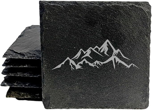 Mountain Majesty Slate Coasters with Stunning Mountain Scene Design - Perfect for Home and Office Decor and Protection of Surfaces, Available in Square or Round Coasters - Square Slate - Set of 6