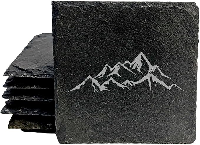 Mountain Majesty Slate Coasters with Stunning Mountain Scene Design - Perfect for Home and Office Decor and Protection of Surfaces, Available in Square or Round Coasters - Square Slate - Set of 4