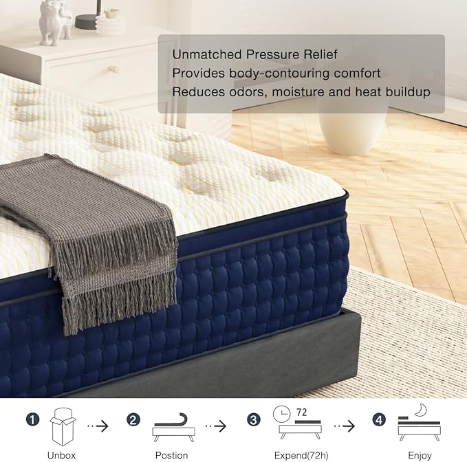 14 Inch Queen Size Hybrid Mattress | Gel-Infused Memory Foam Medium Firm | 7-Zone Pocket Springs for Maximum Pressure Relief, Motion Isolation & Edge Support | CertiPUR-US & OEKO-TEX Certified