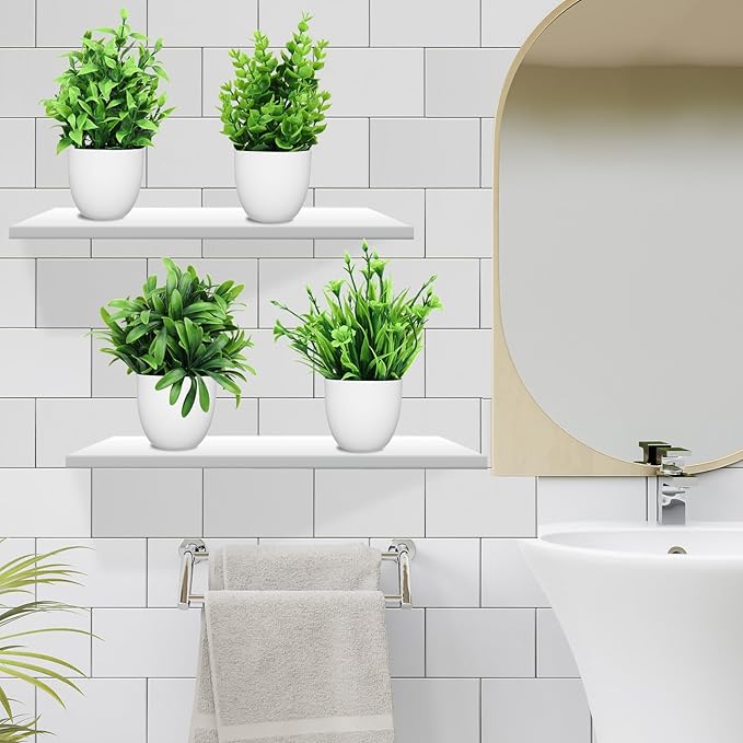 LELEE Artificial Plants Mini Fake Potted Plants, 12 pcs Small Eucalyptus Potted Faux Decorative Grass Plant with White Pot for Home Decor, Indoor, Office, Desk, Shelf, Table Decoration