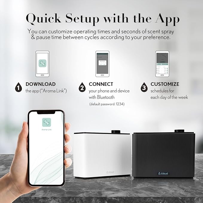 JCLOUD Smart Scent Air Machine 1000ML, Hotel Scent Diffuser Cover Up to 4500 Sq. Ft., Waterless Cold Air Diffuser for Home, Aromatherapy Diffuser for Essential Oils Large Room, White